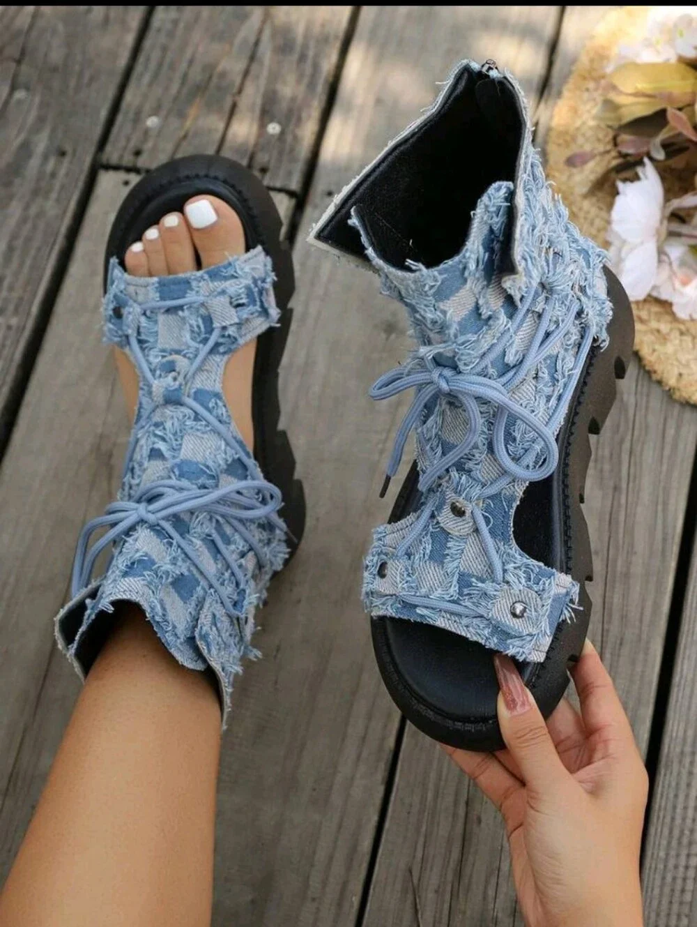 NEW Platform Peep-Toe Lace-Up Sandals Thick Bottoms